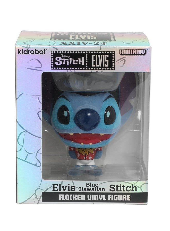 Kidrobot Collectible Disney: Lilo and Stitch Blue Hawaiian Elvis Stitch Flocked 4” Bhunny Stylized PVC Figure - Image 1