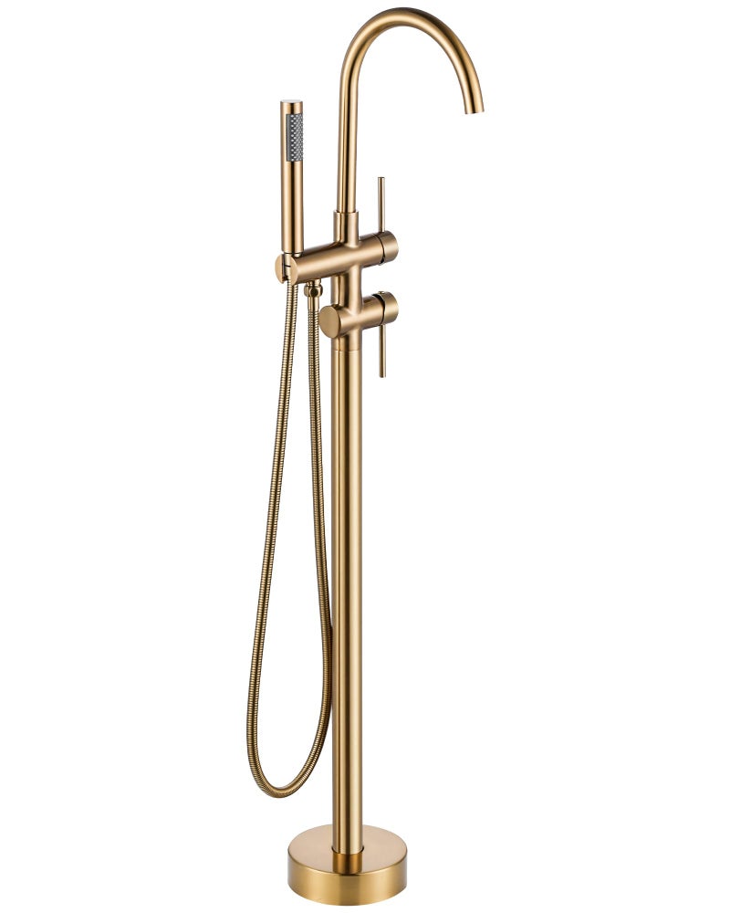 Arcora Freestanding Bathtub Faucet Brushed Gold, Floor Mount Tub Filler, High Flow Brass Shower Faucets with Handheld Sprayer for Bathroom - Image 1