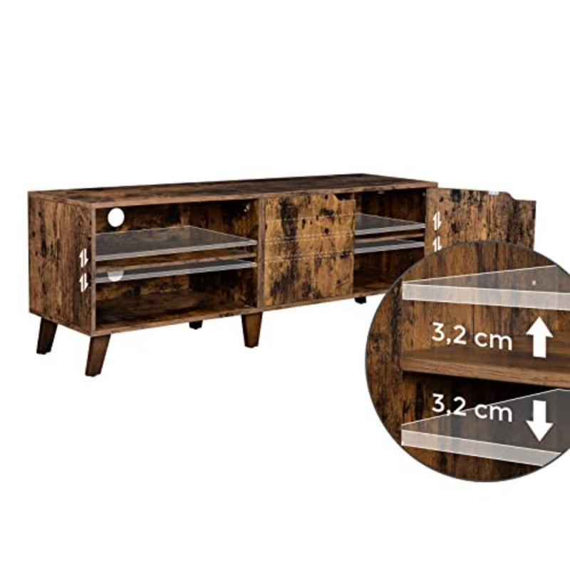 TV Stand with 2 Doors, TV Stand with Adjustable Shelves, Length 140 cm, for 65 Inch TVs, Living Room, Dining Room, Bedroom, Rustic Brown LTV027X01 - Image 5