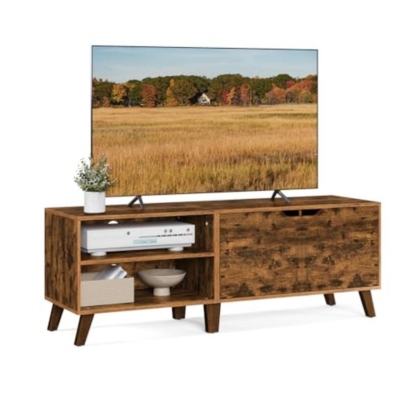 TV Stand with 2 Doors, TV Stand with Adjustable Shelves, Length 140 cm, for 65 Inch TVs, Living Room, Dining Room, Bedroom, Rustic Brown LTV027X01 - Image 1