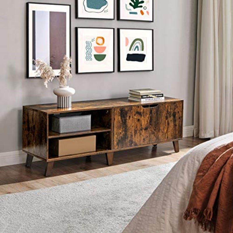 TV Stand with 2 Doors, TV Stand with Adjustable Shelves, Length 140 cm, for 65 Inch TVs, Living Room, Dining Room, Bedroom, Rustic Brown LTV027X01 - Image 3