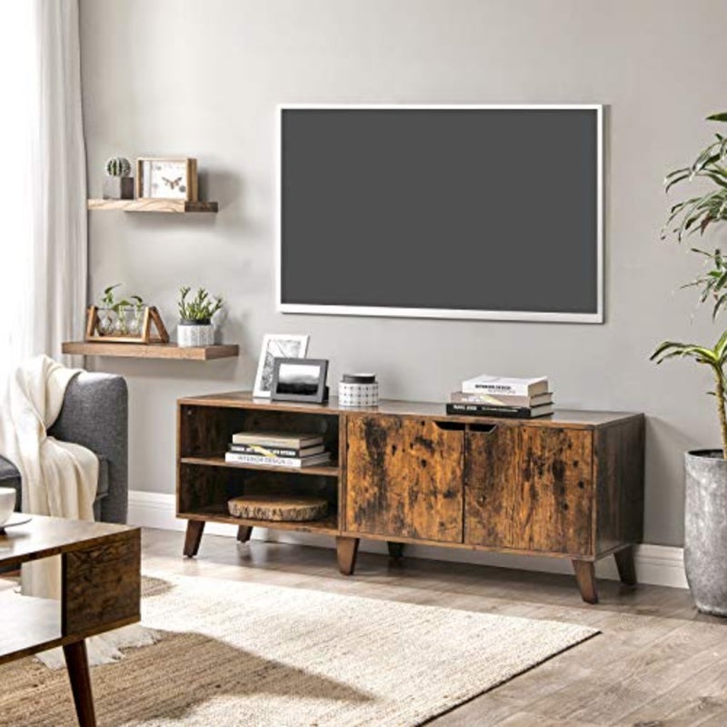 TV Stand with 2 Doors, TV Stand with Adjustable Shelves, Length 140 cm, for 65 Inch TVs, Living Room, Dining Room, Bedroom, Rustic Brown LTV027X01 - Image 2