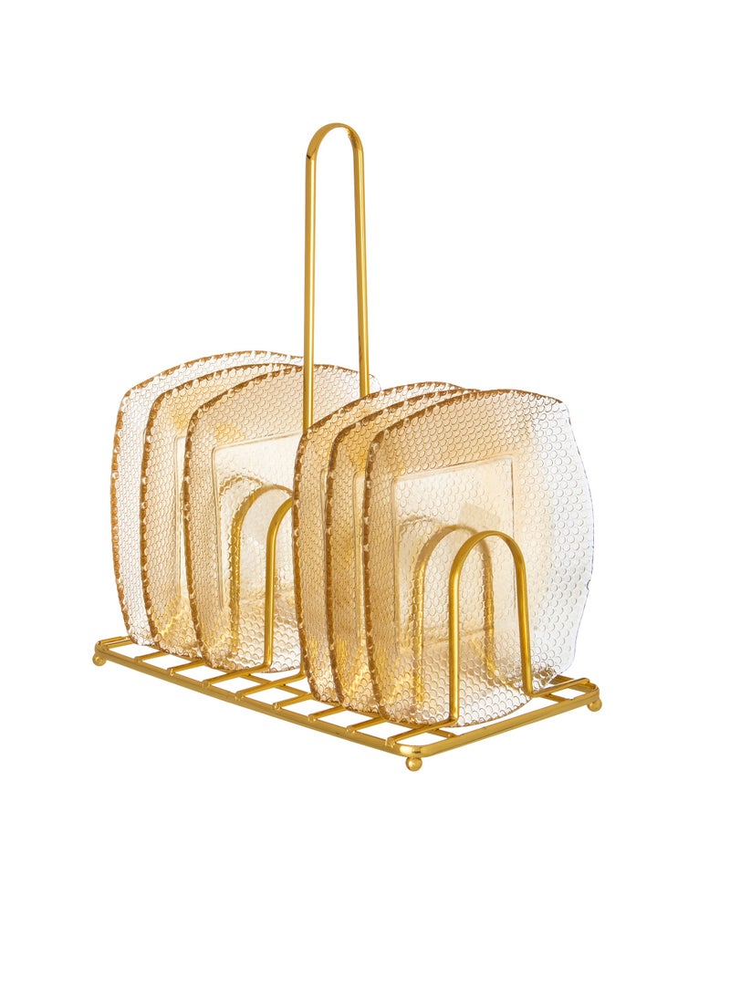 Dania A set of glass dessert plates with a metal stand, 6 pieces, plate size 16*16 cm  - Image 1