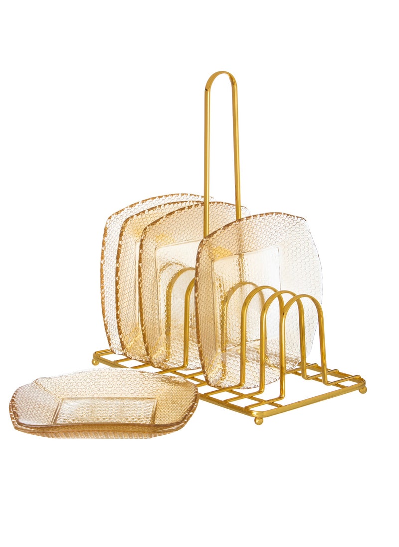 Dania A set of glass dessert plates with a metal stand, 6 pieces, plate size 16*16 cm  - Image 2