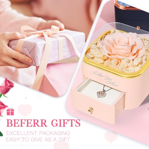 Beferr Mothers Day Forever Rose with Necklace for Mom Birthday Gifts Preserved Roses Eternal Flower for Delivery Fresh Flowers Gifts for Mother Wife Her Grandma Sister Daughter Girls Friends - Image 2