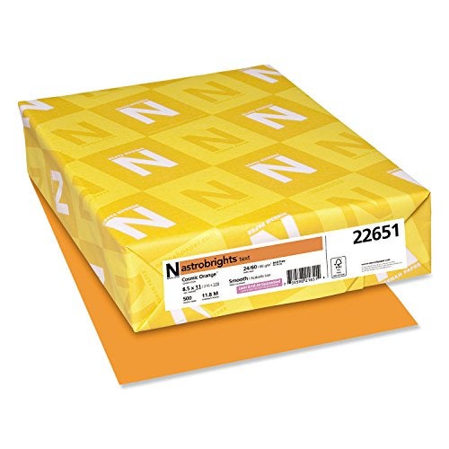 Astrobrights Neenah Astrobrights Color Paper, 8.5” x 11”, 24 lb/89 gsm, Cosmic Orange, 500 Sheets (22651) - Image 1