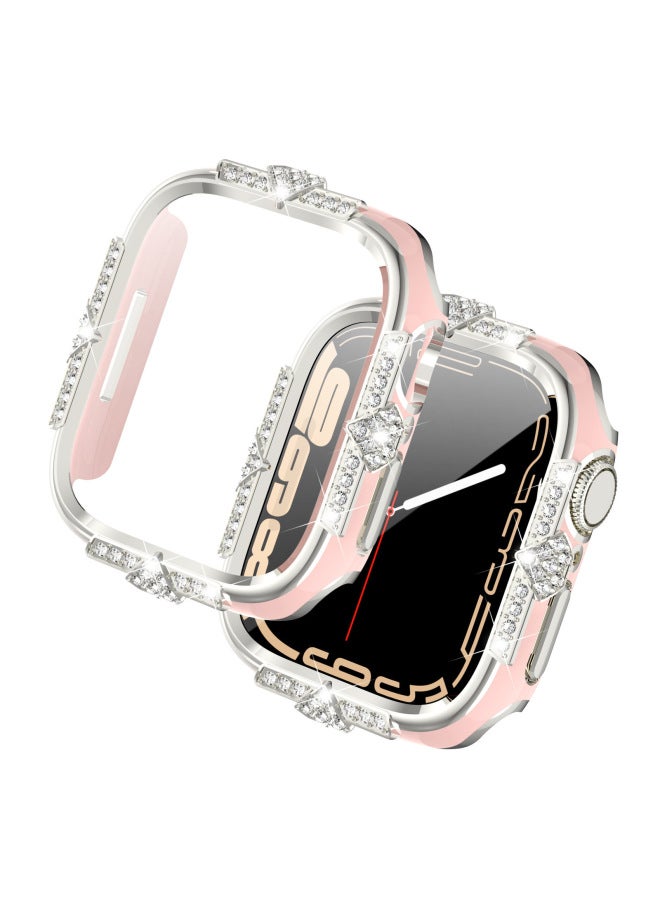 Loquat Suitable For Apple Watch 45689 Generation PC Tempered Glass Protection Hard Shell Iwatch Four-Edge Diamond Double Color Laser Carving-Color:Silver-Dimensions:45mm  - Image 3