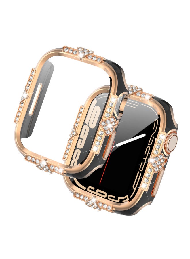 Loquat Suitable For Apple Watch 45689 Generation PC Tempered Glass Protection Hard Shell Iwatch Four-Edge Diamond Double Color Laser Carving-Color:Silver-Dimensions:45mm  - Image 2