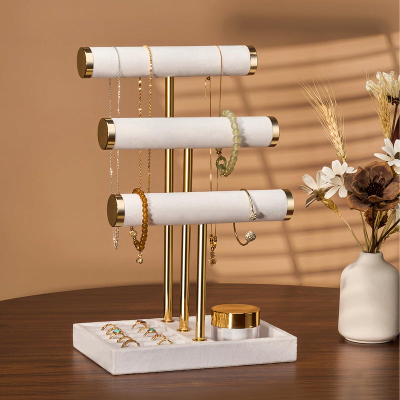 bussdis 3 Tier Bracelet Holder Display - Detachable T Bar White Velvet Bracelet Holder, Jewelry Holder Organizer for Bracelet, Necklace, Watches, Rings - Image 5