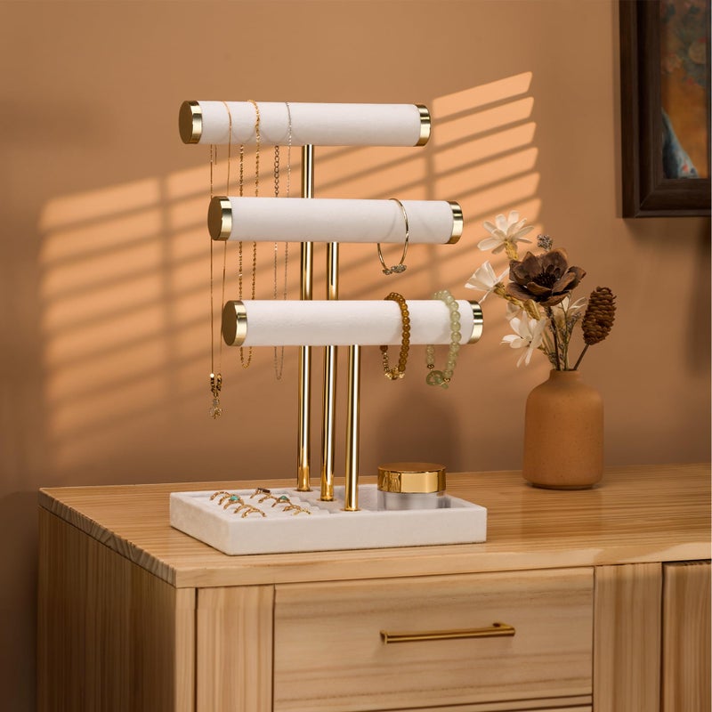 bussdis 3 Tier Bracelet Holder Display - Detachable T Bar White Velvet Bracelet Holder, Jewelry Holder Organizer for Bracelet, Necklace, Watches, Rings - Image 3