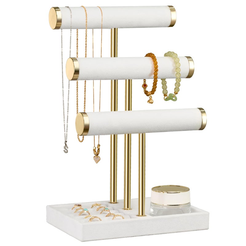 bussdis 3 Tier Bracelet Holder Display - Detachable T Bar White Velvet Bracelet Holder, Jewelry Holder Organizer for Bracelet, Necklace, Watches, Rings - Image 1