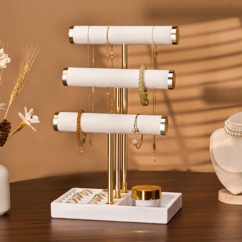 bussdis 3 Tier Bracelet Holder Display - Detachable T Bar White Velvet Bracelet Holder, Jewelry Holder Organizer for Bracelet, Necklace, Watches, Rings - Image 4