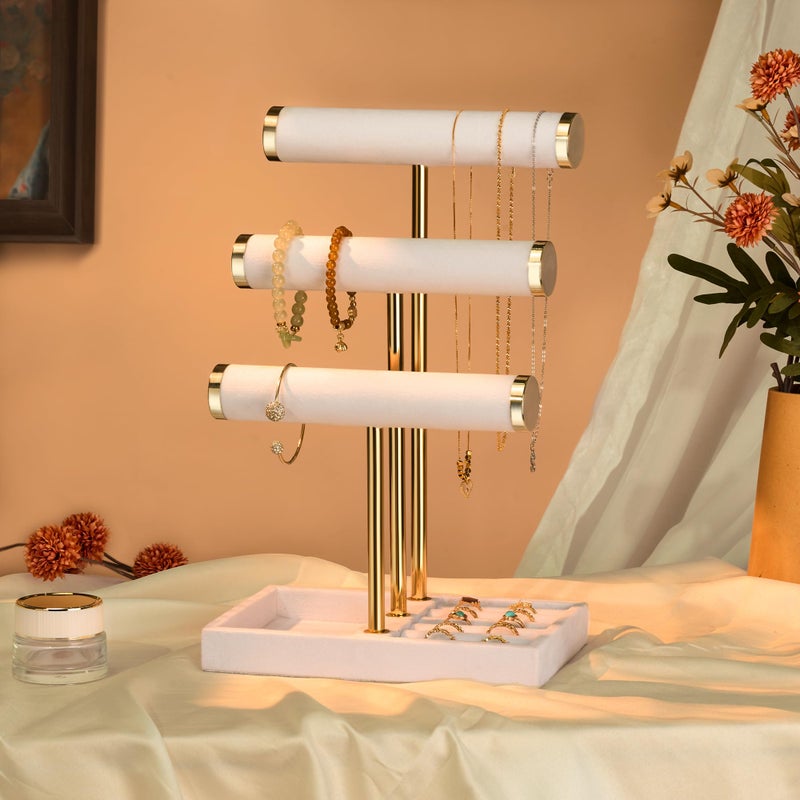 bussdis 3 Tier Bracelet Holder Display - Detachable T Bar White Velvet Bracelet Holder, Jewelry Holder Organizer for Bracelet, Necklace, Watches, Rings - Image 2