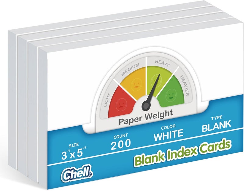 Chella 200 Count Blank Index Cards 3x5 Inch Heavyweight, No Bleed-Through, Double Side Unlined, 74 lb. Cover Weight, White - Image 1