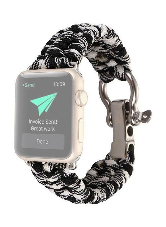 NIBEMINENT Umbrella Cord Braided Strap For Apple Watch Series 7 41mm/6 & Se 5 4 40mm/3 2 1 38mm Black/White  - Image 1