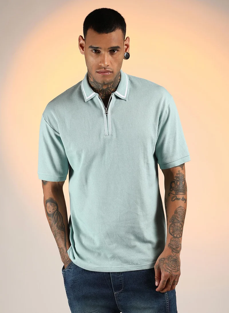Men's Mint Green Micro-Waffle Polo T-Shirt