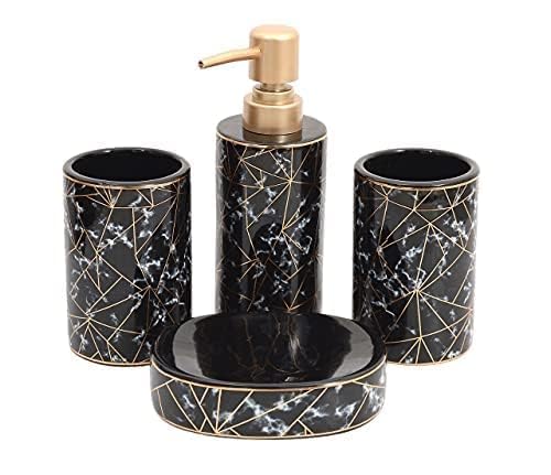 Whizzo Ceramic Bathroom Accessories Set Ceramic 4 Pieces Bathroom Accessories Set Soap Dispenser Toothbrush Holder Tumbler Soap Dish The Best Gifting Choice Black - Image 3