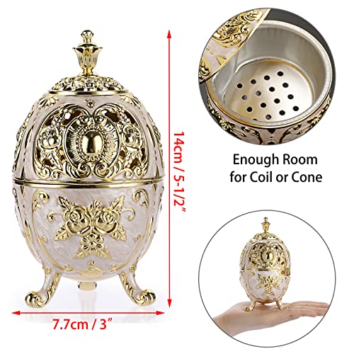 JUXYES Vintage Incense Burner Holder with Removable Ash Catchers, Metal Censer Antique Cone Coil Incense Burner Holder Zinc Alloy Spiritual Aromatherapy Yoga Meditation Gifts Retro Home Decoration - Image 2