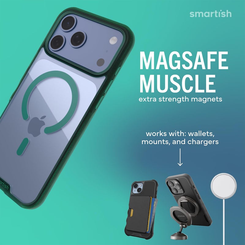 SmartishÂ® iPhone 17 Pro Max MagSafe Clear Case - Gripmunk Magnetic Slim Case [Lightweight + Protective] Anti-Yellowing Thin Grip Clear Cover for Apple iPhone 17 Pro Max - Clearly Green - Image 3