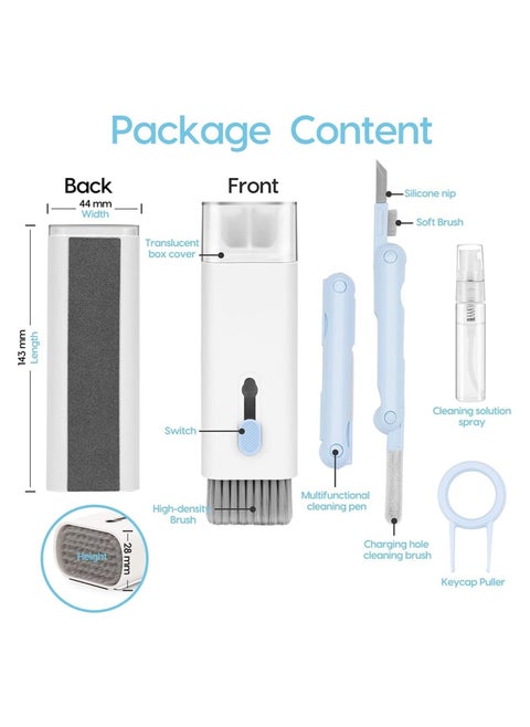 Laptop Cleaner, 7 in 1 Keyboard Cleaner Set, Computer MacBook Earphone Cleaning Kit, Tablet and Screen Dust Brush Including Soft Sweep, Swipe, 3 in 1 Airpod Cleaner Pen, Key Puller and Spray Bottle