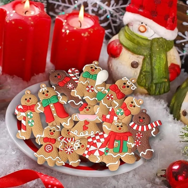 Jishi Gingerbread Man Ornaments 12pcs Gingerbread Christmas Decorations for Tree, Cute Hanging Plastic Gingerbread Figurines Ornaments for Christmas Tree, Home Decor Living Room Kids Birthday Party Supplies - Image 5