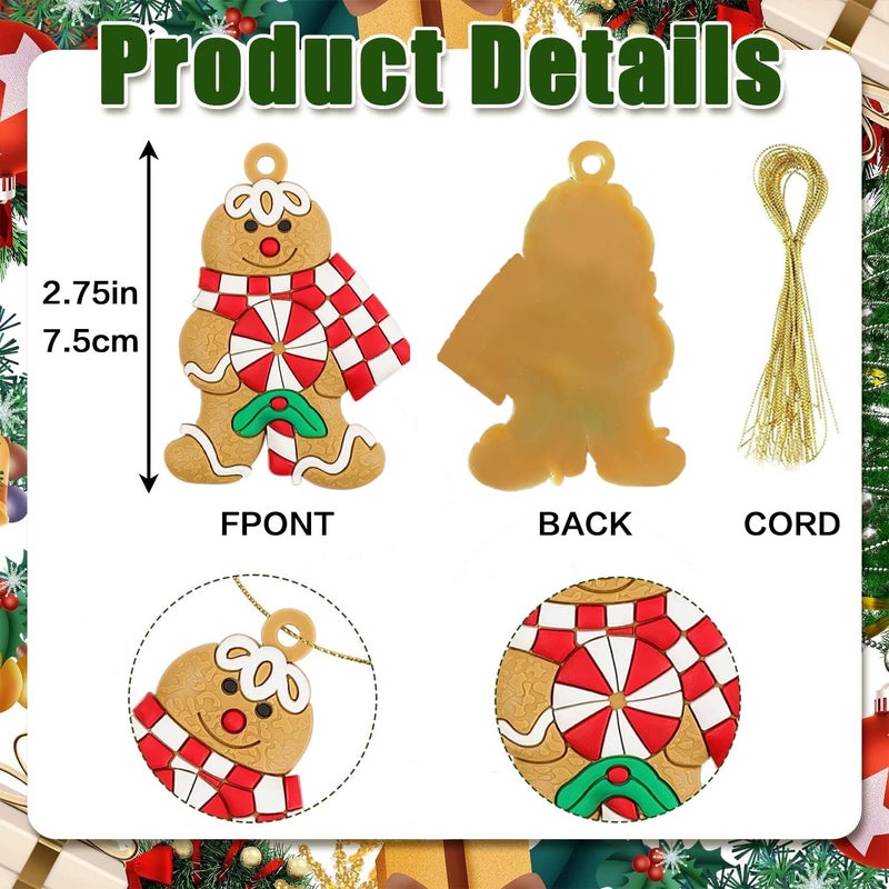 Jishi Gingerbread Man Ornaments 12pcs Gingerbread Christmas Decorations for Tree, Cute Hanging Plastic Gingerbread Figurines Ornaments for Christmas Tree, Home Decor Living Room Kids Birthday Party Supplies - Image 2