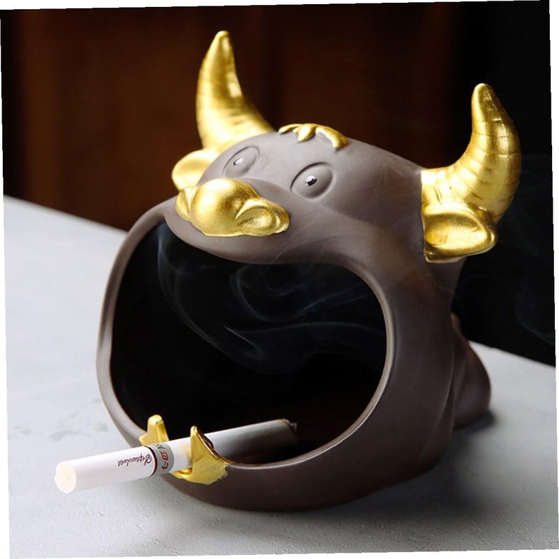 Creative Ceramic Cow Ashtray With Lid Cartoon Design Windproof For Home Car Use - Image 5