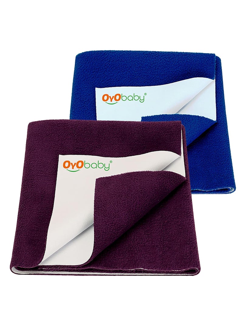 OYO BABY - OYO BABY Cotton - Baby Water Resistant Dry Sheet - Baby Dry Sheets Extra Washable - Dry Mats for Baby - Waterproof Baby Sheets Medium Size Combo - (100X70 Cm)- Royal Blue + Plum - Image 1