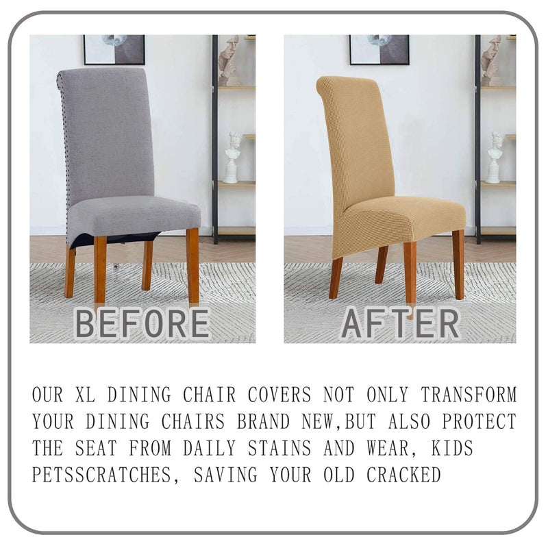 Deisy Dee Stretch XL/Oversized Soft Spandex Extra Large Dining Room Chair Covers for Kitchen Dining Removable Washable Chair Protectors Slipcovers (Khaki  4) - Image 3