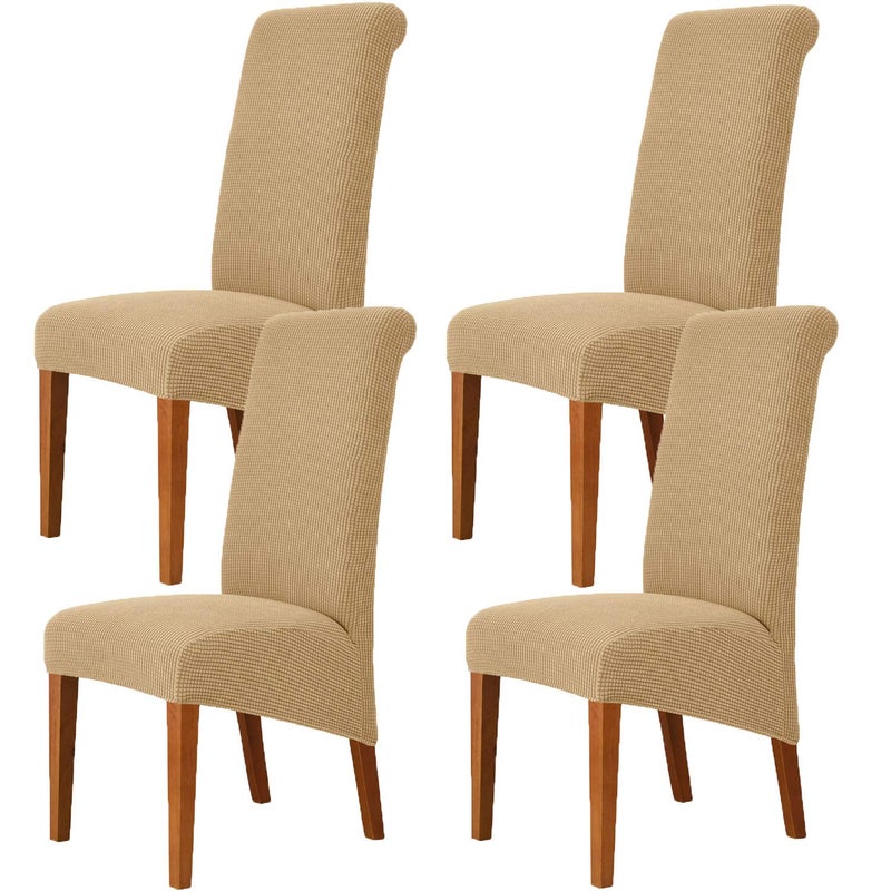 Deisy Dee Stretch XL/Oversized Soft Spandex Extra Large Dining Room Chair Covers for Kitchen Dining Removable Washable Chair Protectors Slipcovers (Khaki  4) - Image 1