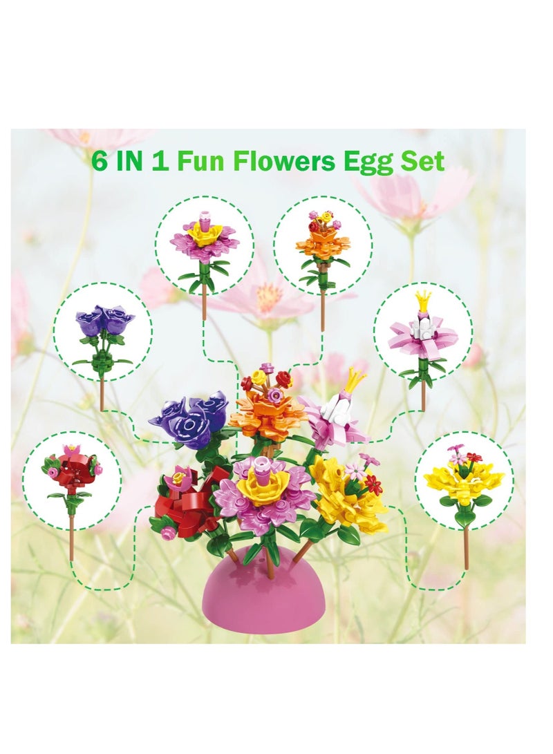 Flowers Basket Stuffers Building Blocks Create a Stunning Bouquet with 314 Building Blocks Gifts for Girls Women 12 Packs Beautiful Bouquet Model Set with Toys Inside - Image 2