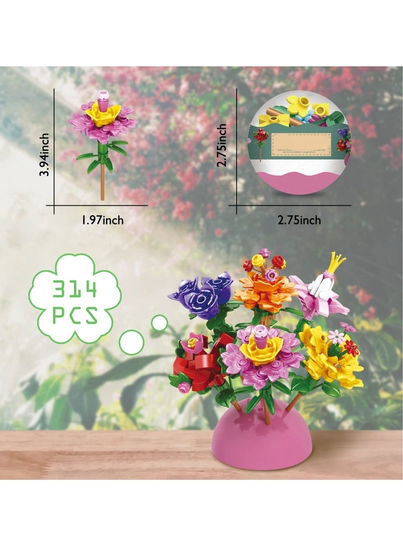 Flowers Basket Stuffers Building Blocks Create a Stunning Bouquet with 314 Building Blocks Gifts for Girls Women 12 Packs Beautiful Bouquet Model Set with Toys Inside - Image 4