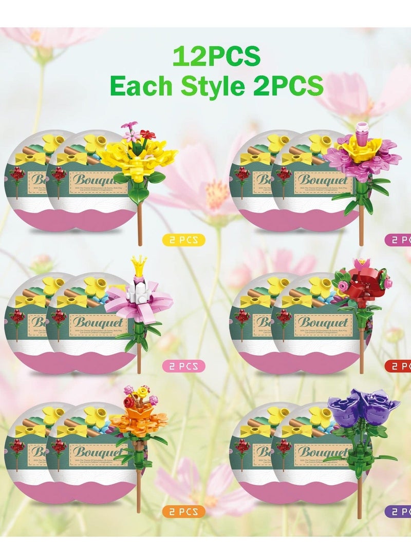 Flowers Basket Stuffers Building Blocks Create a Stunning Bouquet with 314 Building Blocks Gifts for Girls Women 12 Packs Beautiful Bouquet Model Set with Toys Inside - Image 5