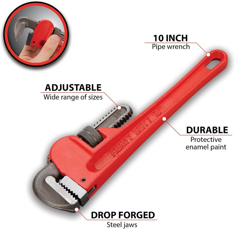 Performance Tool W1133-10B Heavy-Duty Adjustable Straight Pipe Wrench, 10-Inch - Image 2