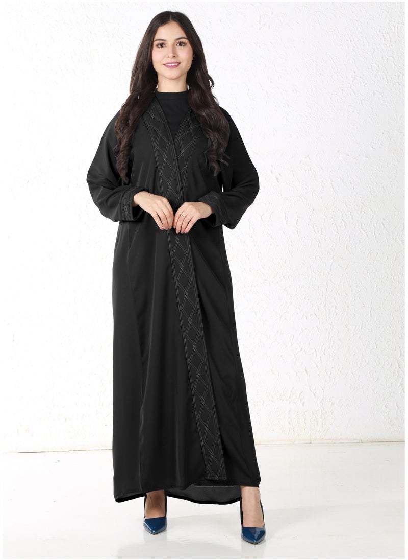 Black abaya with white threads on the sleeves and collar - pzsku/Z500BA5D077C2677B74B9Z/45/_/1709372089/626c97f5-63b1-45b7-a055-95f3383ee8d1