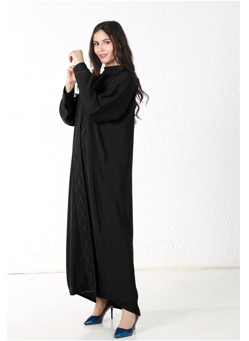 Black abaya with white threads on the sleeves and collar - pzsku/Z500BA5D077C2677B74B9Z/45/_/1709372091/c990e4a1-3ff0-435c-88f5-57da0b0c2dc8