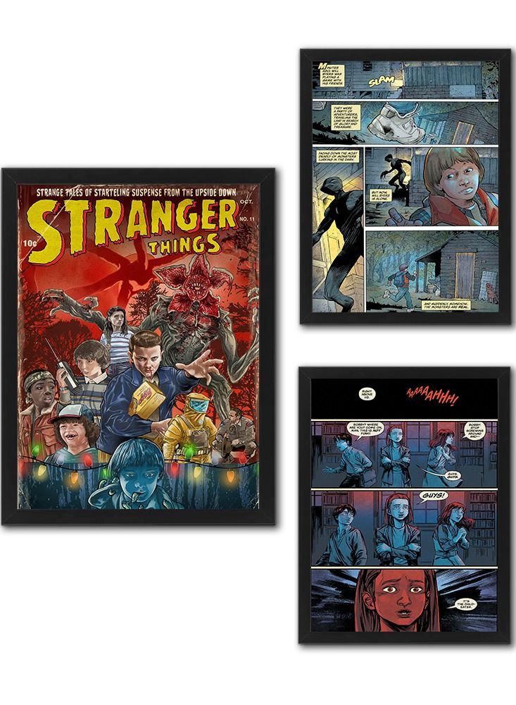 إم إي سي سترينجر ثينجس مجموعة من ثلاث لوحات جدارية مقاس 21x30 سم - Image 1