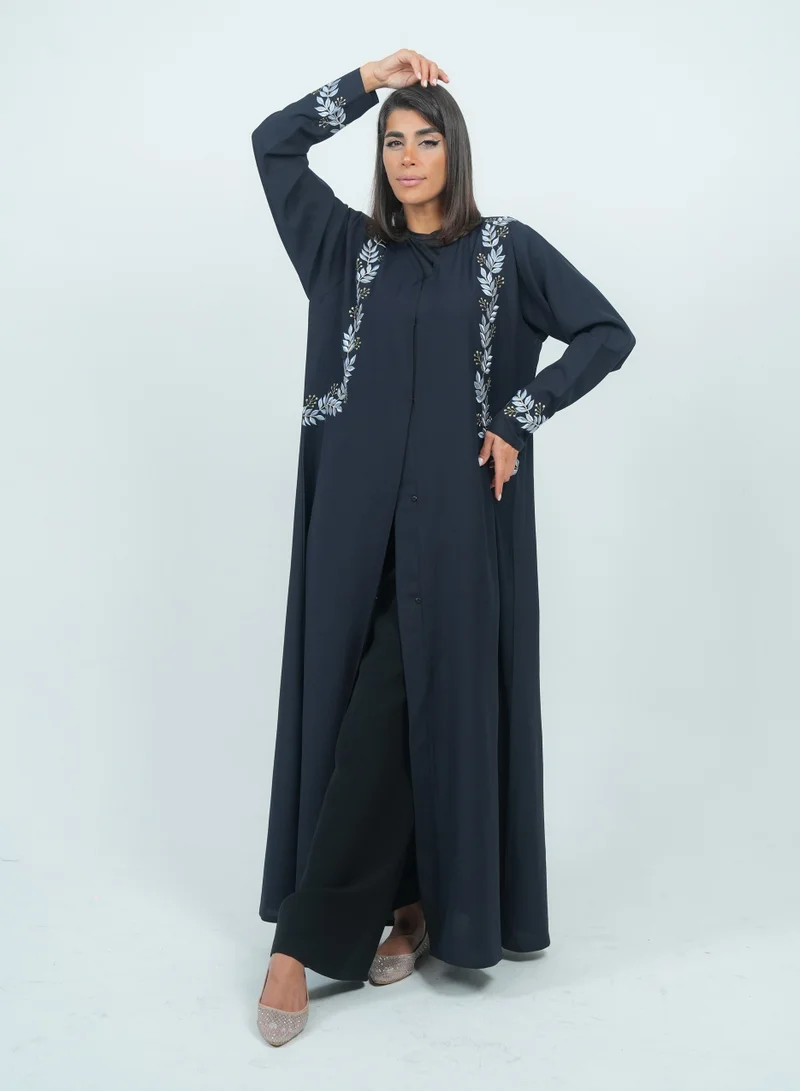 Rosette Abaya Navy Embroidery Abaya