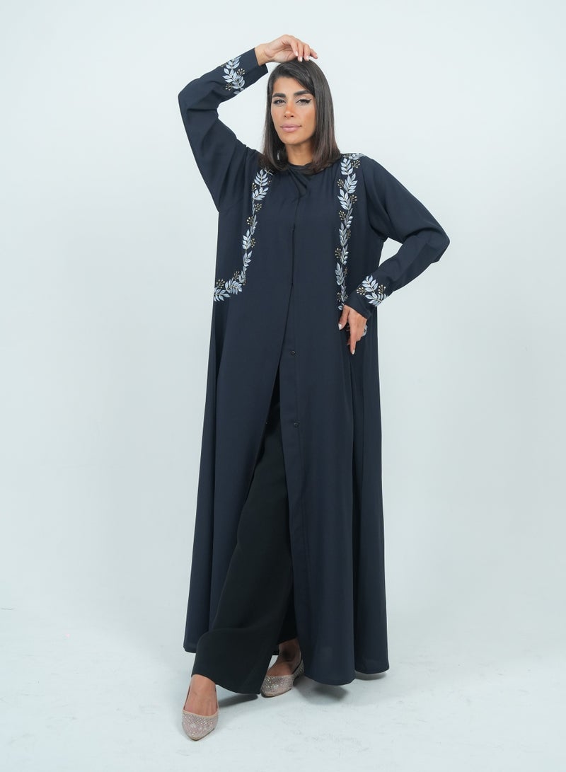 Rosette Abaya Navy Embroidery Abaya - Image 1