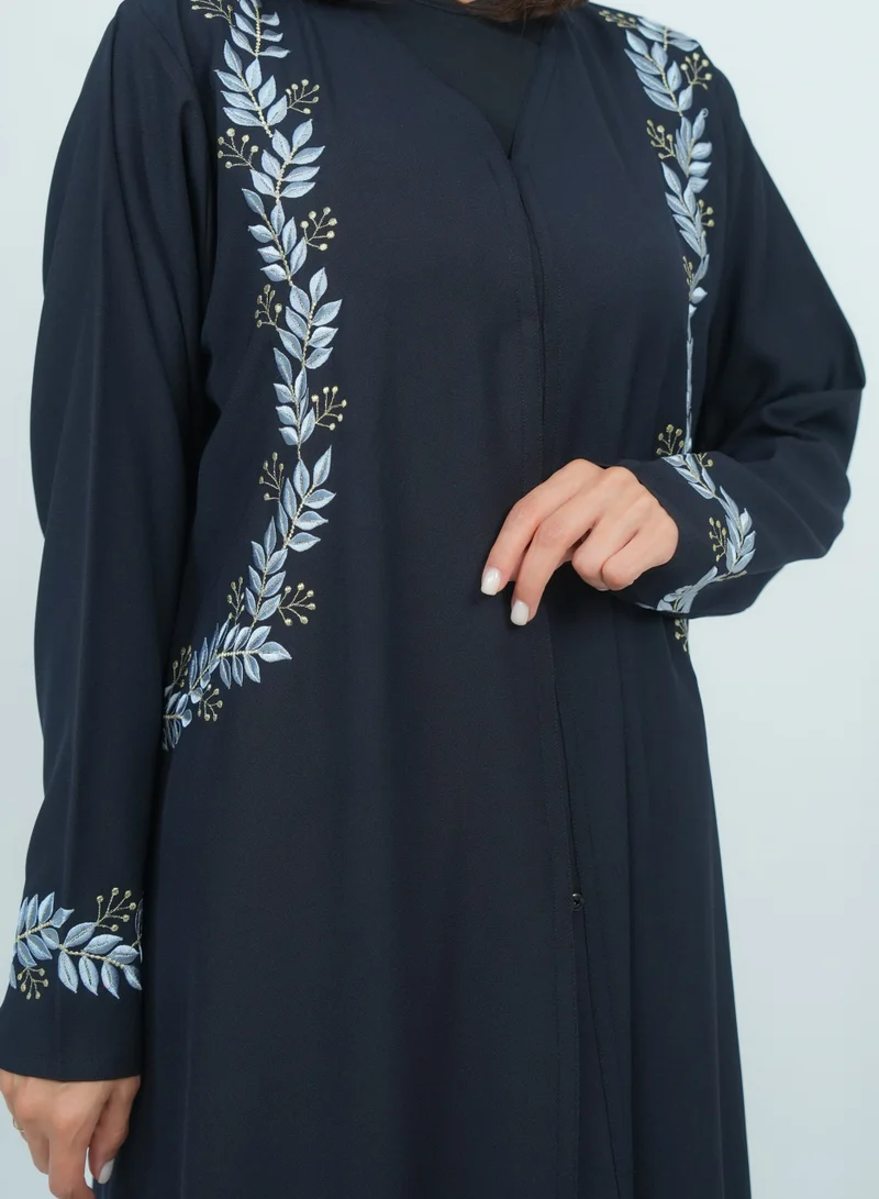 Rosette Abaya Navy Embroidery Abaya