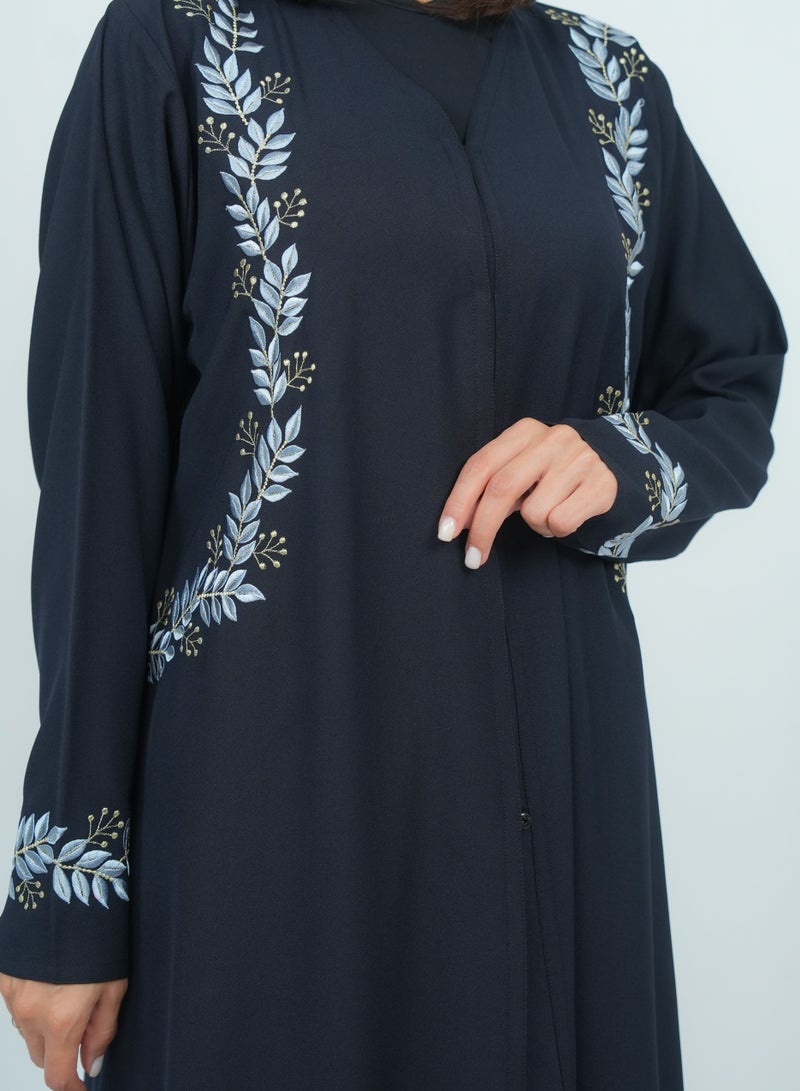 Rosette Abaya Navy Embroidery Abaya - Image 2