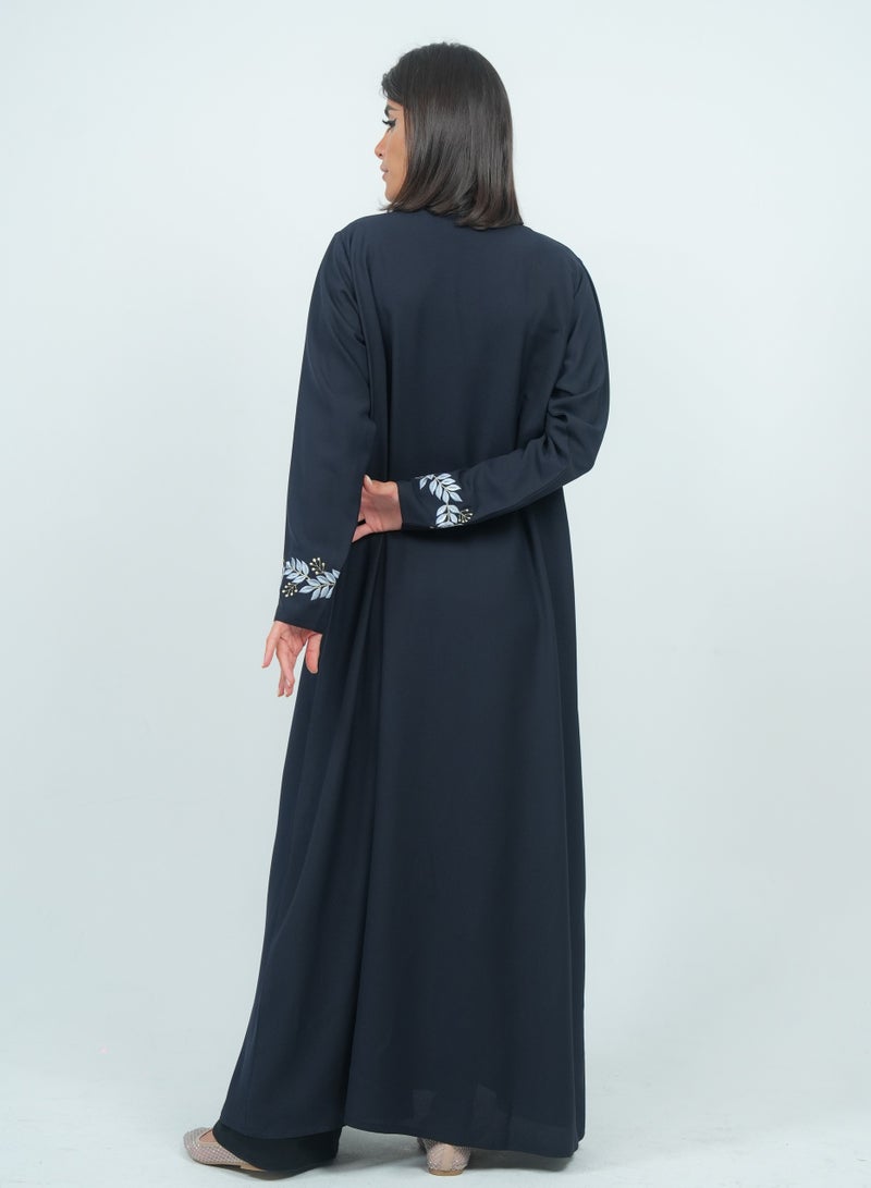 Rosette Abaya Navy Embroidery Abaya - Image 3