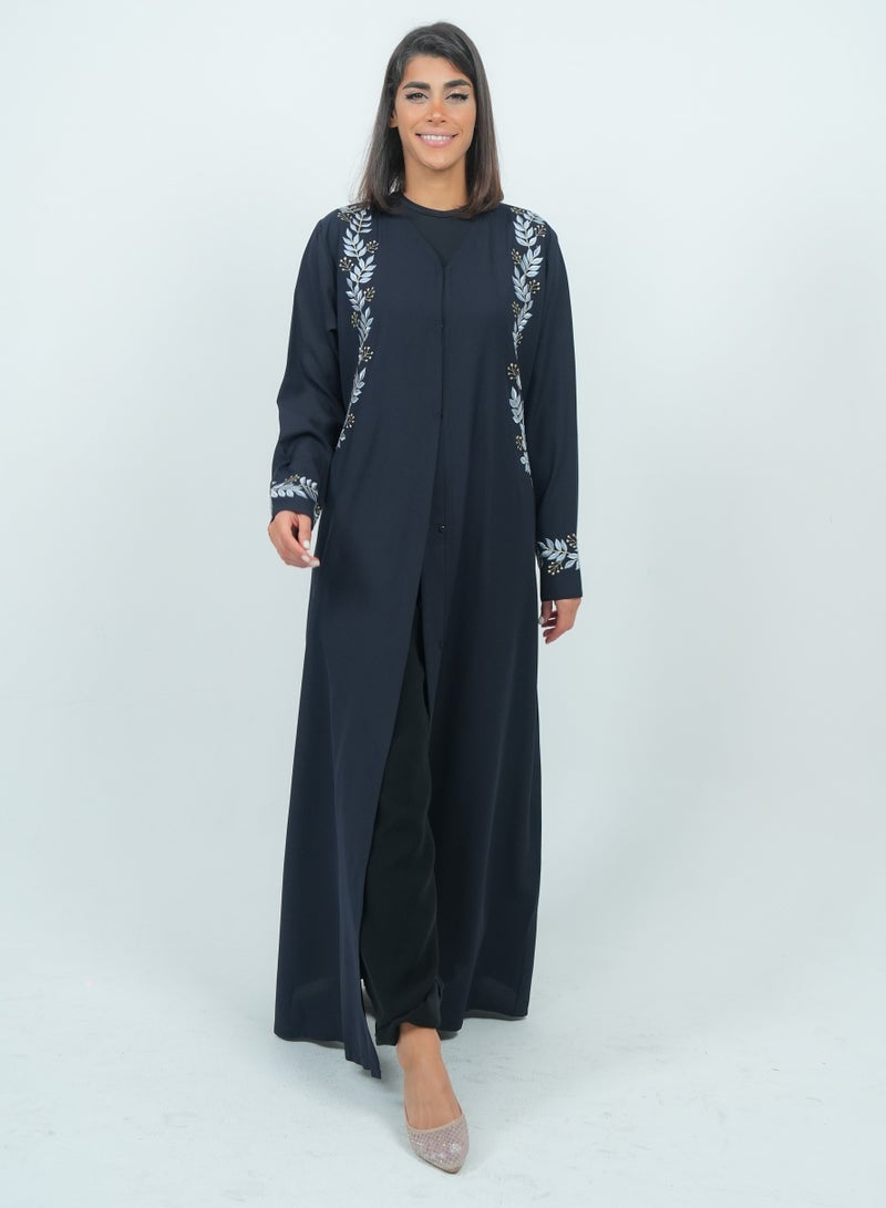 Rosette Abaya Navy Embroidery Abaya - Image 4