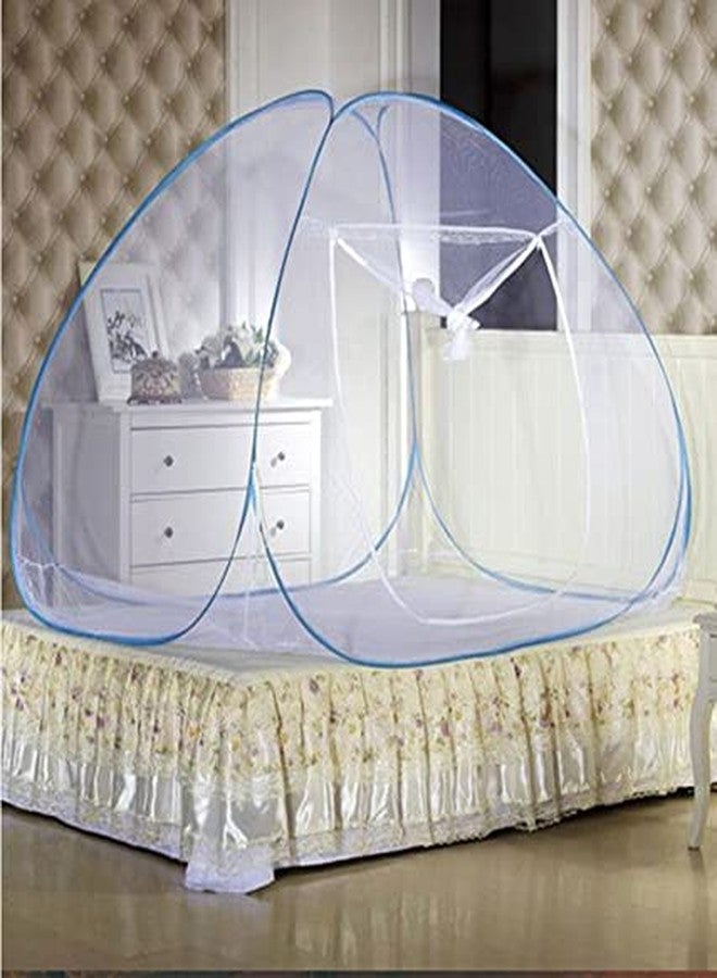 Ans Mosquito net for Double Bed King Size net Foldable with 2 Doors PVC Coated Steel Wire Polyester (Blue) - Image 1