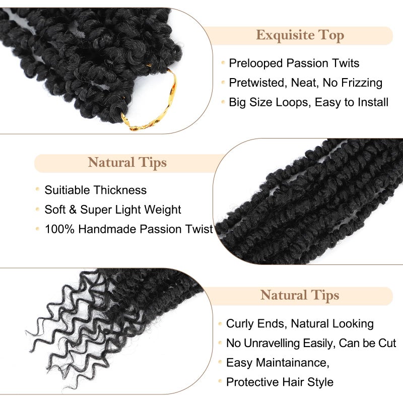 Befunny Passion Twist Crochet Hair,12 Inch 9 Packs Pretwisted Passion Twist Hair, Soft Pre Looped And Pre twist Crochet Hair For Womenï¼ŒShort Black Curly Crochet Braids(12",1B#) - Image 4