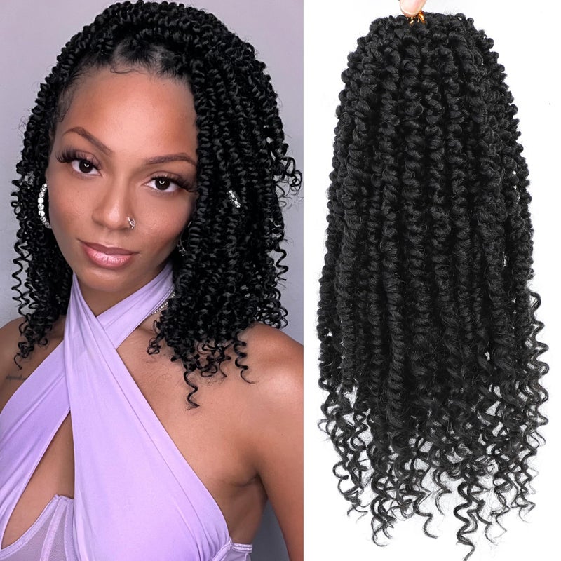 Befunny Passion Twist Crochet Hair,12 Inch 9 Packs Pretwisted Passion Twist Hair, Soft Pre Looped And Pre twist Crochet Hair For Womenï¼ŒShort Black Curly Crochet Braids(12",1B#) - Image 1