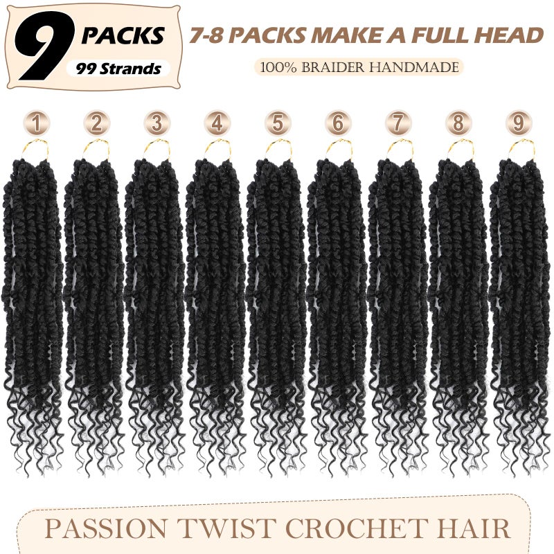 Befunny Passion Twist Crochet Hair,12 Inch 9 Packs Pretwisted Passion Twist Hair, Soft Pre Looped And Pre twist Crochet Hair For Womenï¼ŒShort Black Curly Crochet Braids(12",1B#) - Image 2