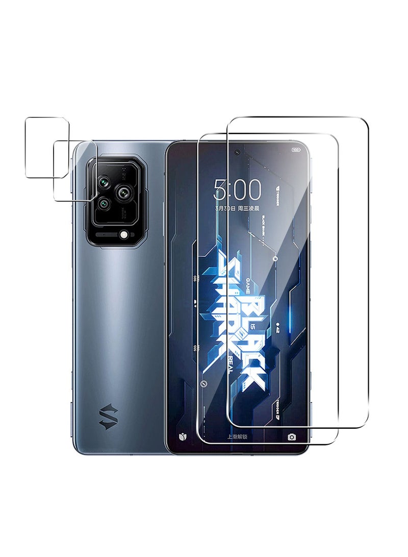 SYOSI واقي شاشة لهاتف Xiaomi Black Shark 5 Pro، زجاج مقسّى مقاوم للخدش بدرجة صلابة 9H مع واقي لعدسة الكاميرا، مناسب للجراب، مضاد لبصمات الأصابع، مضاد للخدش (2+2 عبوة) - Image 1