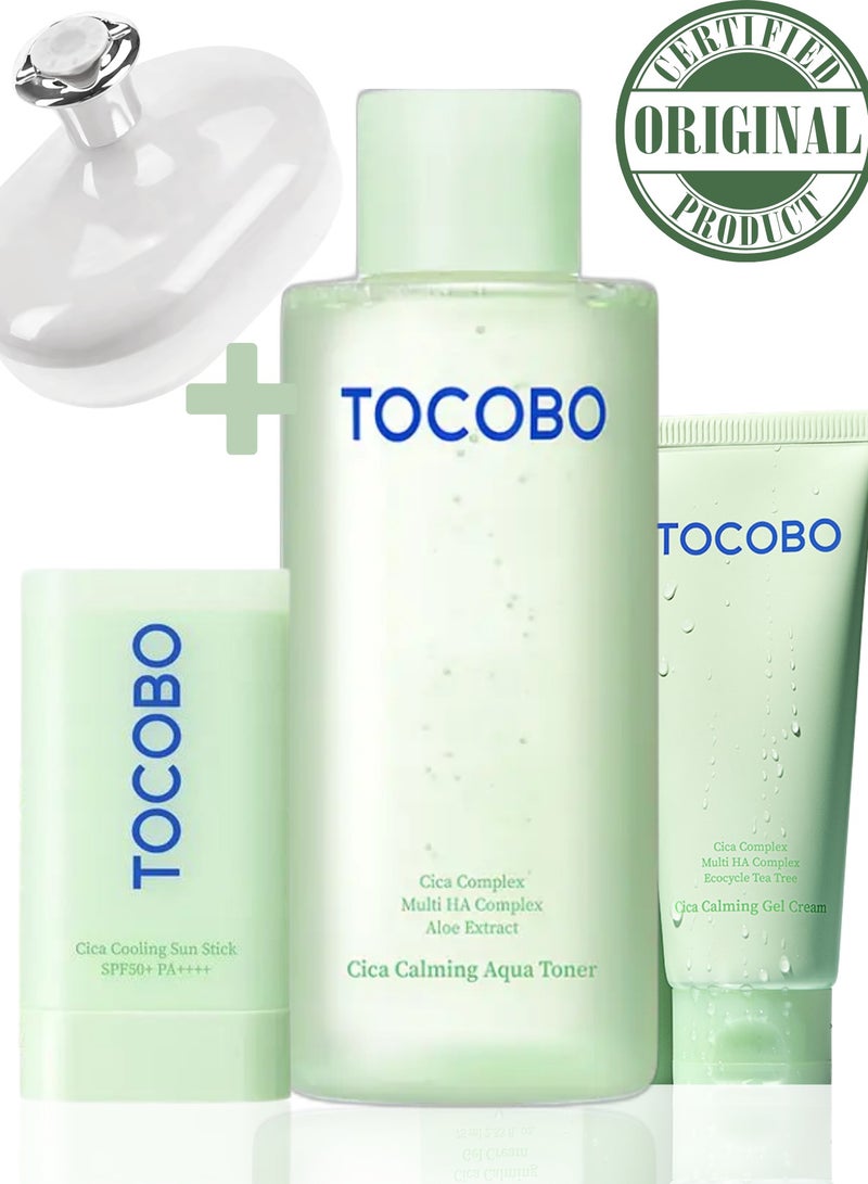 Tocobo Sensitive & Irritated Skin Relief Set – Tocobo Cica Aqua Calming Toner, Cica Gel Cream & Cica Cooling Sun Stick for Soothing, Hydration & Redness Control - Image 1