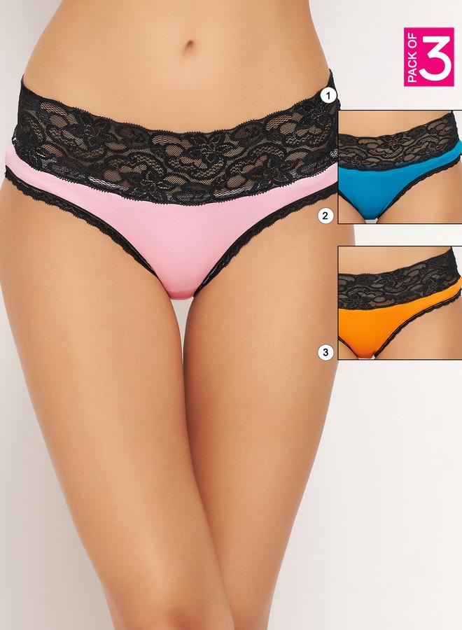 Clovia Set of 3 - Mid Rise Hipster Panties with Lace Waist - Image 1
